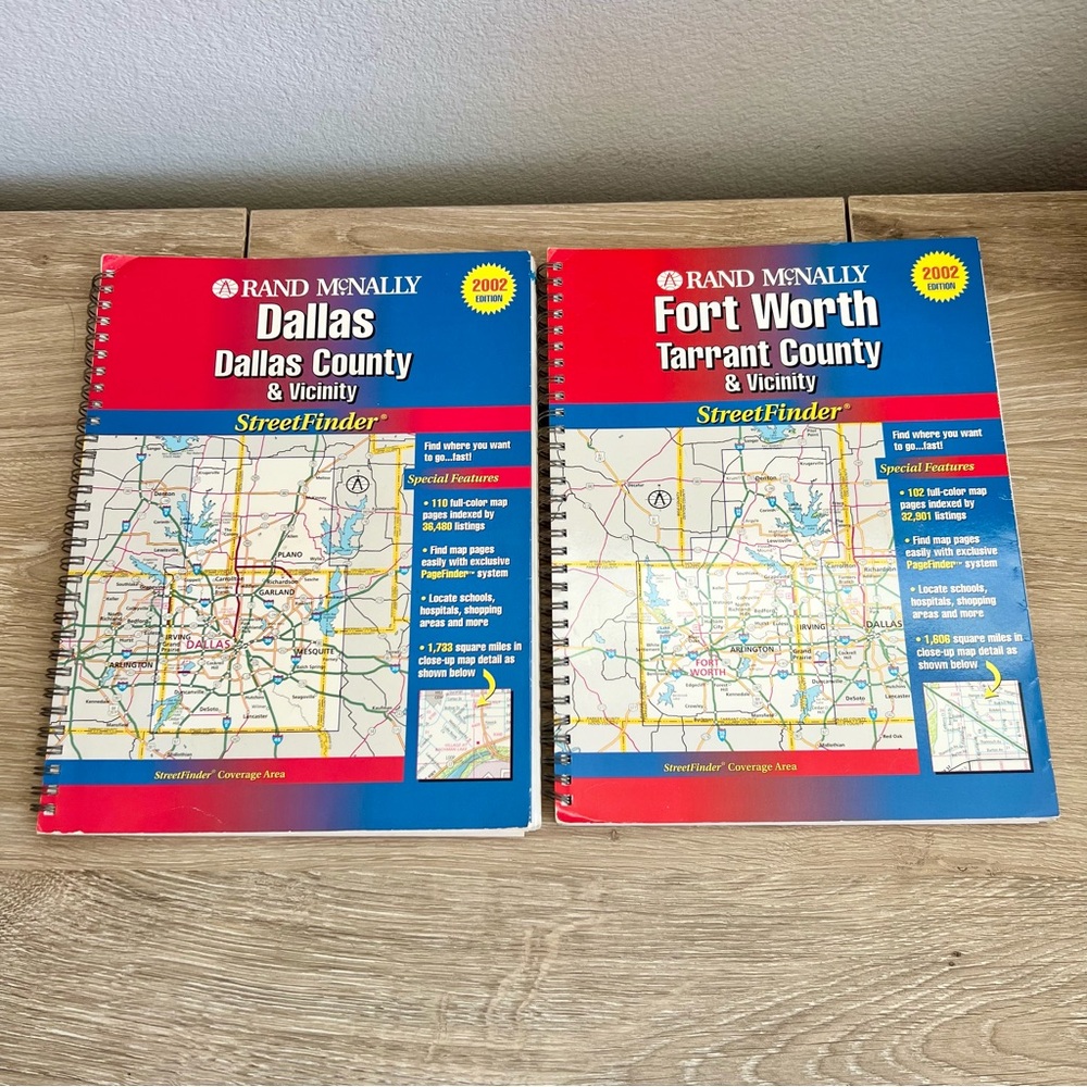2002 Rand McNally StreetFinder Maps - Dallas & Fort Worth Texas Atlas Set